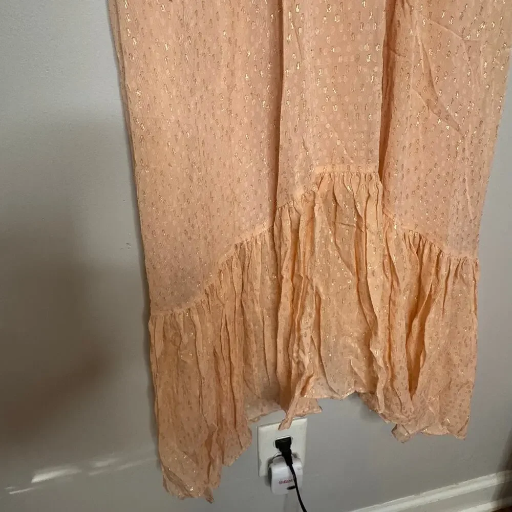 A.L.C. Kaia Halter Neck Blush Smocked Silk Metallic Midi Dress Size 8 NWT - Picture 5 of 10